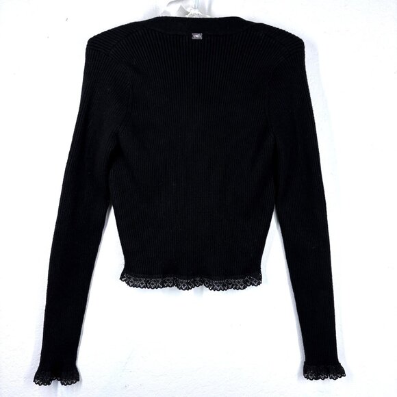 For Love & Lemons Black Ribbed Cropped Nina Cardigan Size Medium - Picture 4 of 10